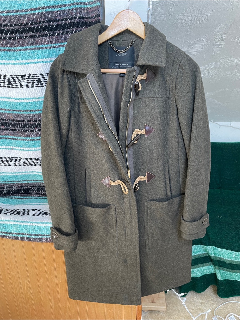 J. Crew green wool toggle coat women's size 0